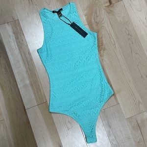 Textured blue sleeveless bodysuit, size XS by Revamped